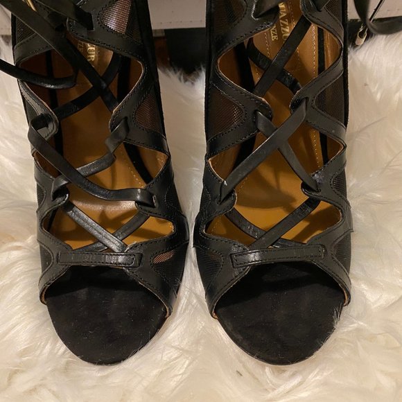 Aquazzura Black Leather Suede Strappy French Lover Booties SZ 37 - Picture 6 of 13